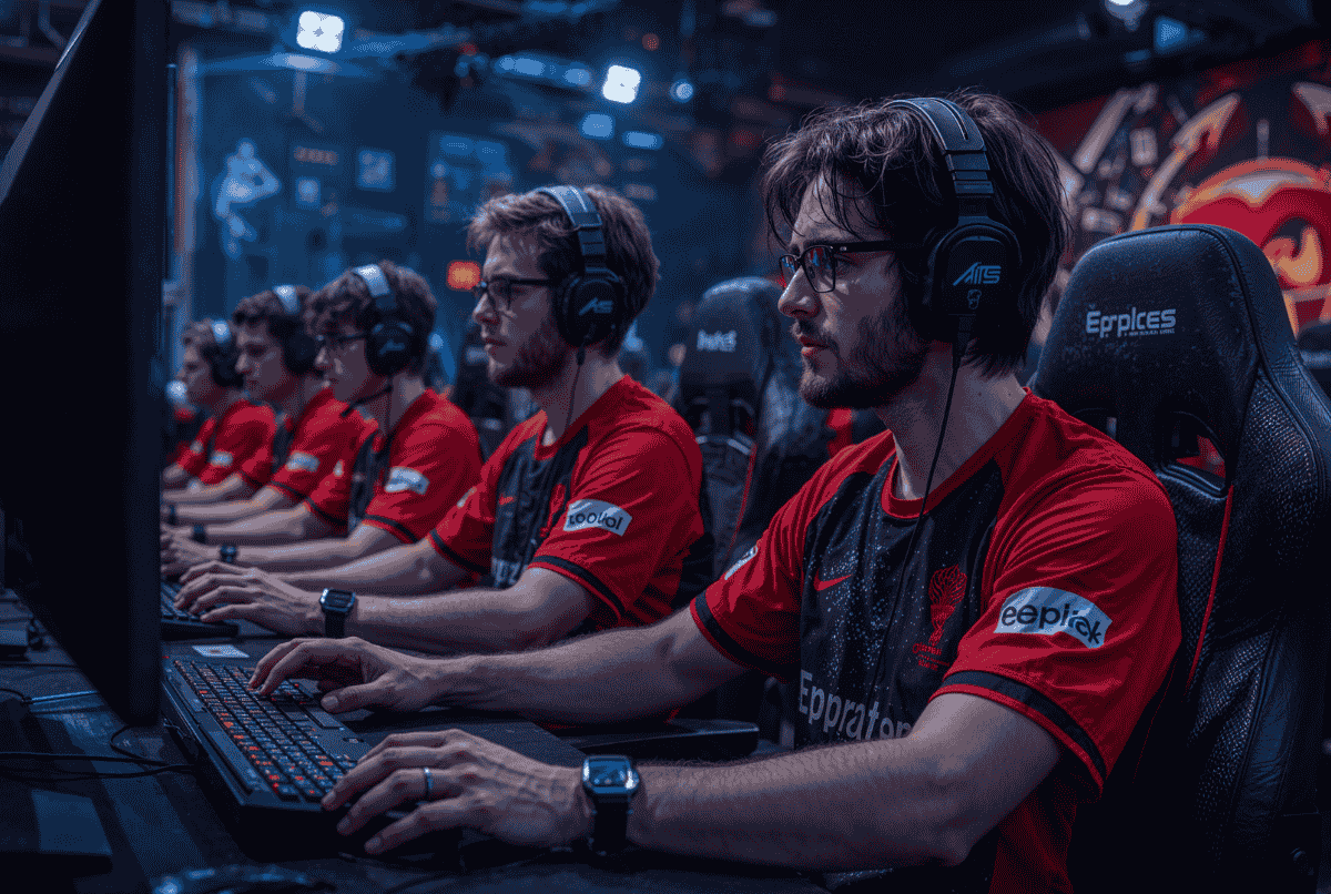 Pemain Falcon Esports fokus bermain di gaming room modern