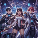 Ilustrasi hero Mobile Legends dengan latar penuh diamond biru dan efek cahaya, menggambarkan top up harga diamond Mobile Legend terbaik