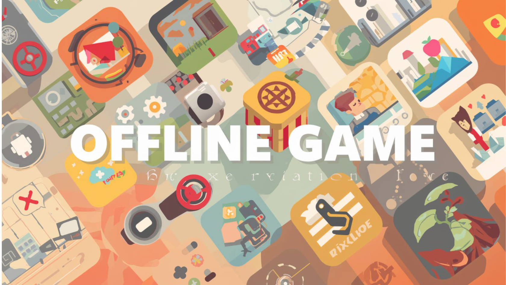 Ikon berwarna cerah game mobile offline populer dalam gaya flat vector.