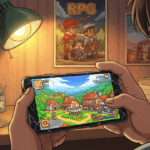 Gamer Indonesia memainkan game mobile mmprog di HP kentang dengan suasana kamar hangat