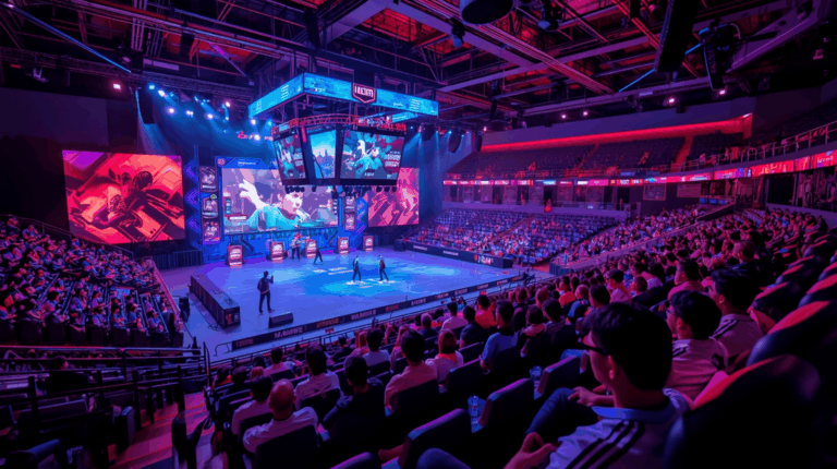 Turnamen esports profesional dengan pemain dan penonton penuh