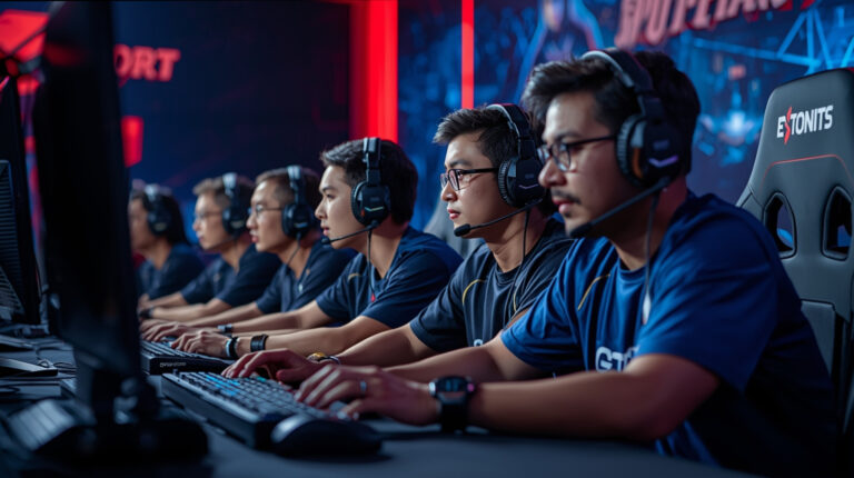 Tim esports berdiskusi strategi sebelum pertandingan kompetitif